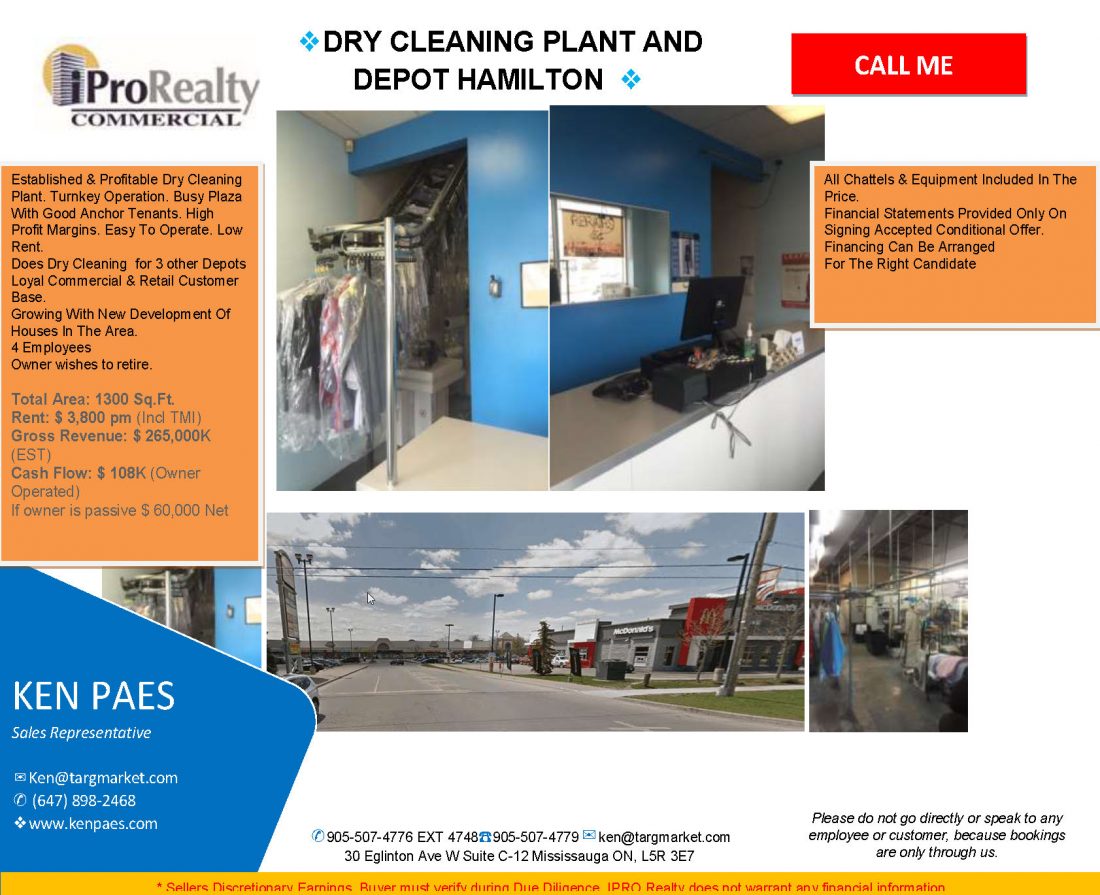 Profitable Dry Cleaning Plant/ Depot In Hamilton 219,000 Ken Paes Business BrokerKen Paes