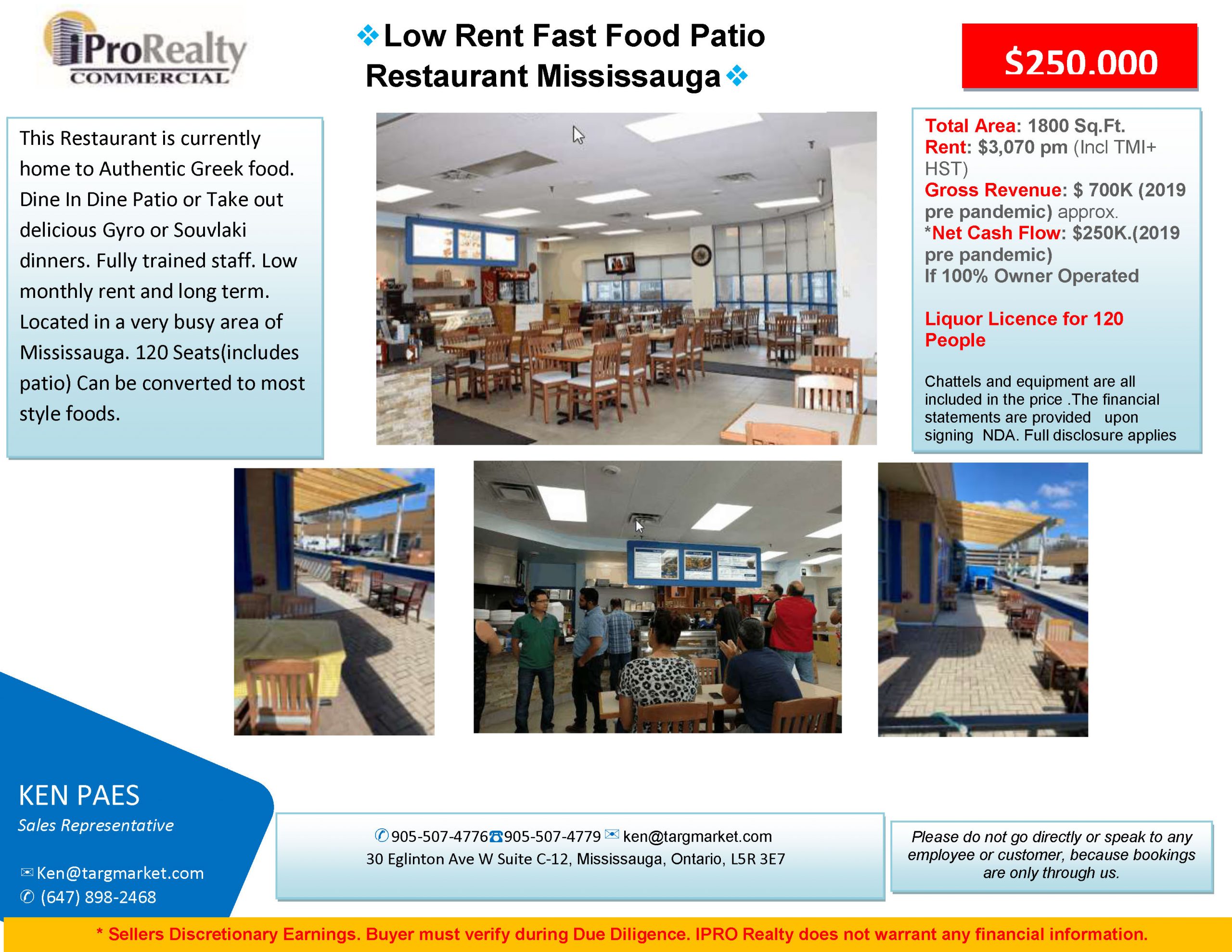 Restaurant For Sale In Mississauga With Patio Low Rent Ken Paes