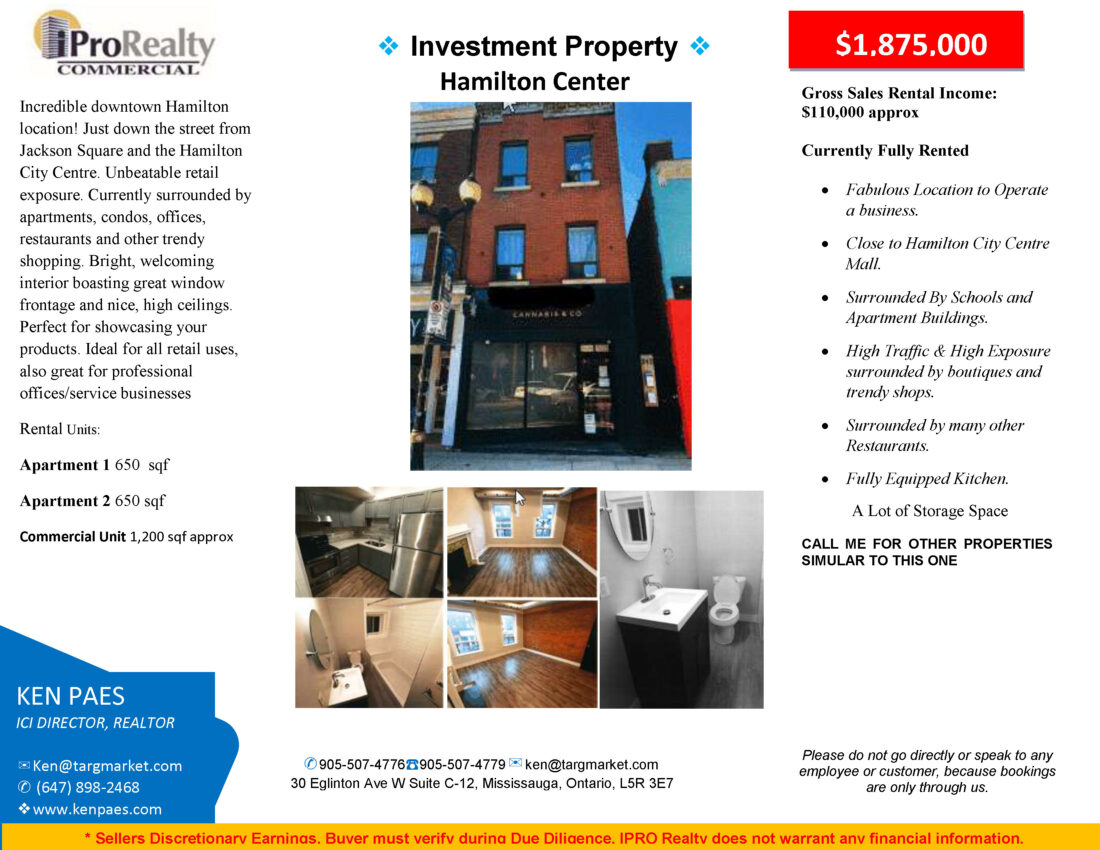 Hamilton Property For Sale James Street North Ken Paes Business Broker
